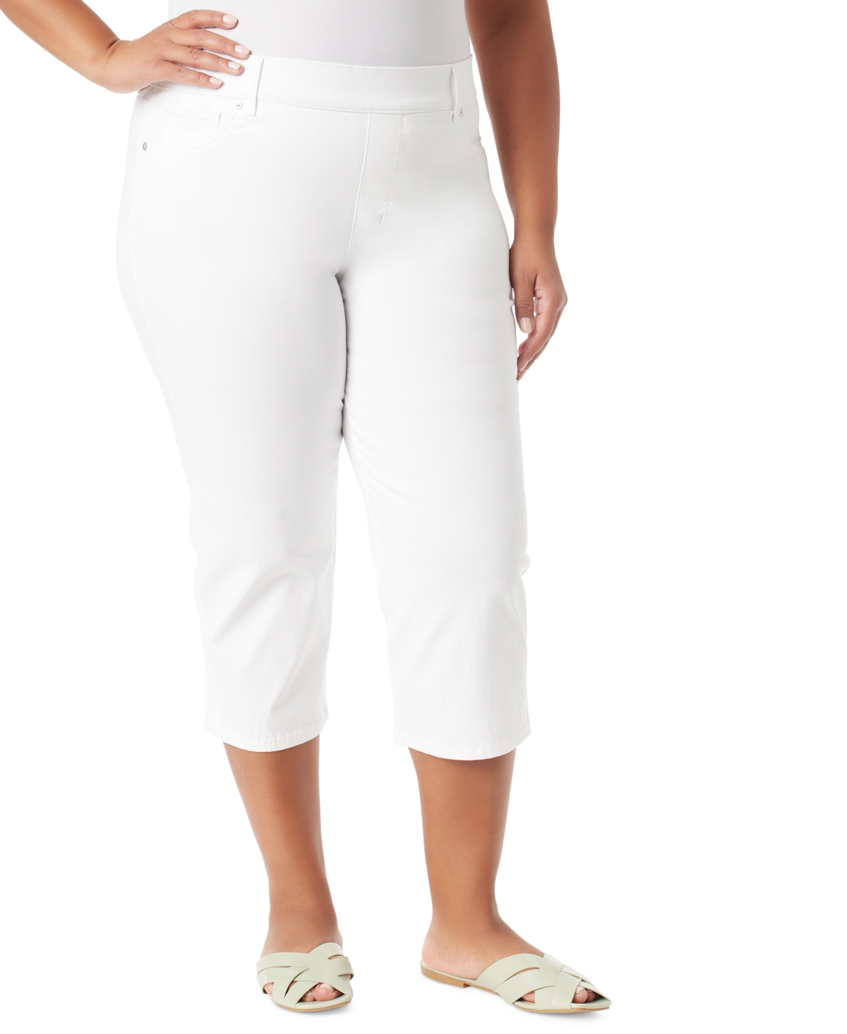 Plus Size Shape-Effect High-Rise Capri Jeans - Vintage White