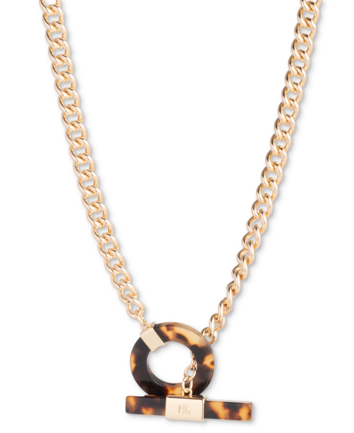 Gold-Tone Logo Tortoise-Look Toggle 17" Collar Necklace - Dark Brown