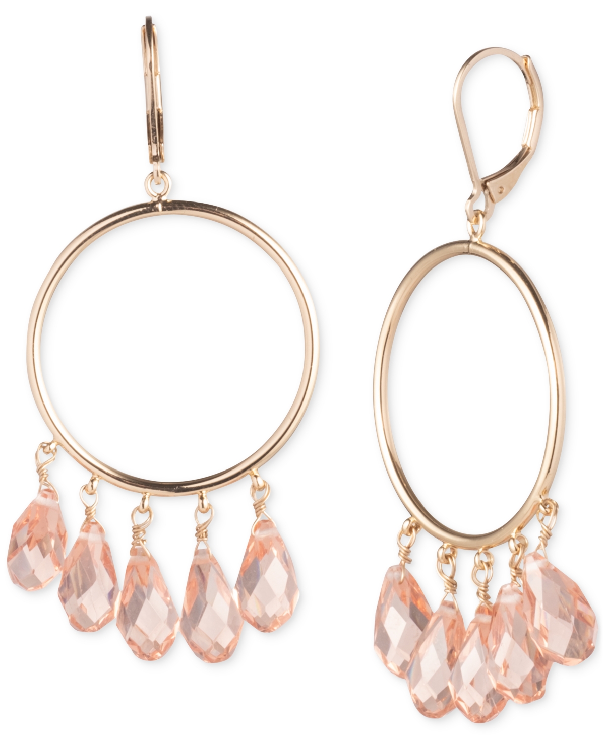 Shop Lauren Ralph Lauren Gold-tone Bead Charm Drop Hoop Earrings In Pink