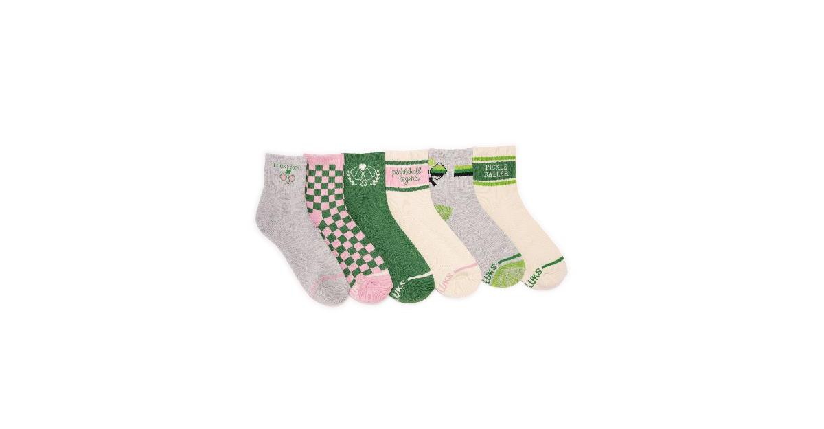 Women's 6 Pack Pickle ball Quarter Crew Socks, Pink/Green, One Size - Pink/green