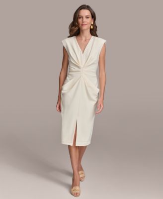 Donna Karan Women s Pleat Front Cap Sleeve Sheath Dress Macy s