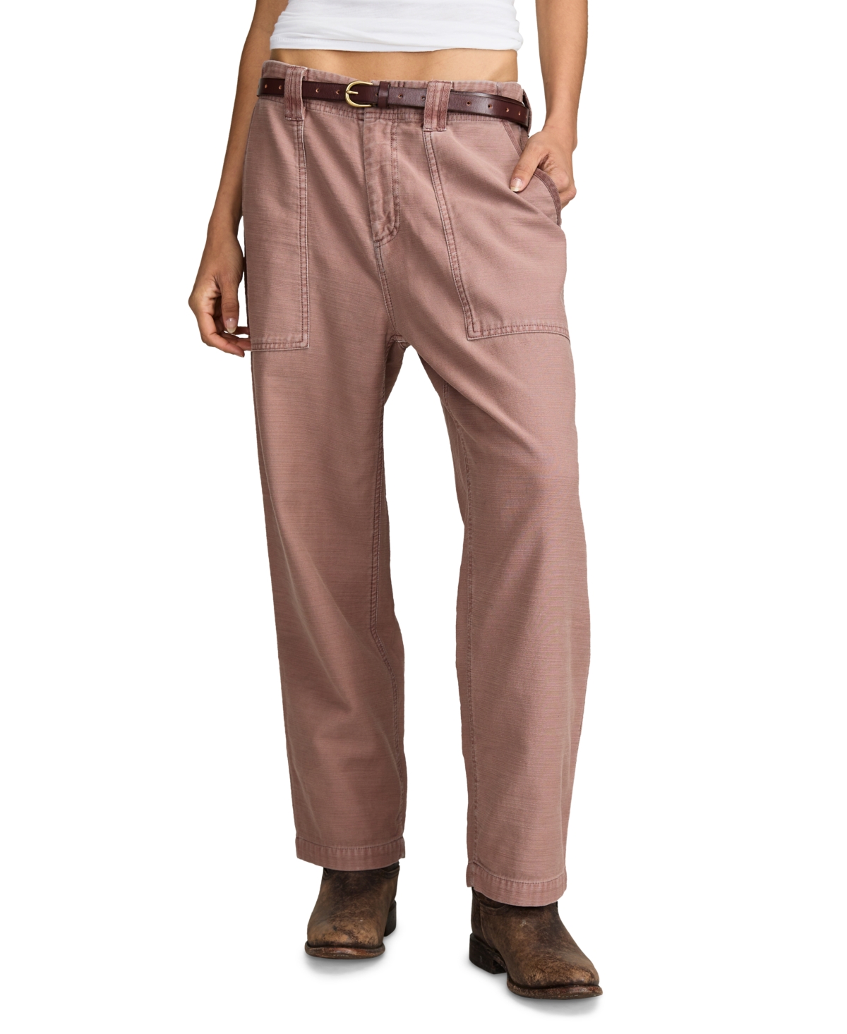 Shop Lucky Brand Women's Easy Utility-pocket Mid-rise Pants In Brownie