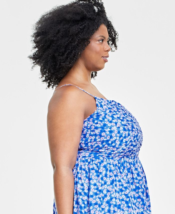 On 34th Trendy Plus Size Floral-Print Ruched Corset Midi Dress, Created ...