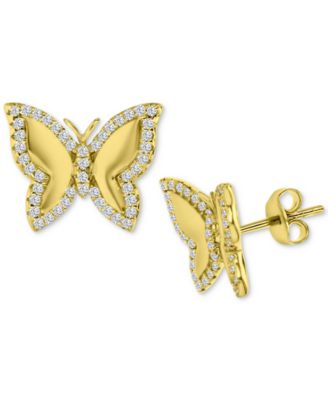 Cubic Zirconia Polished Butterfly Stud Earrings in 14k Gold-Plated ...