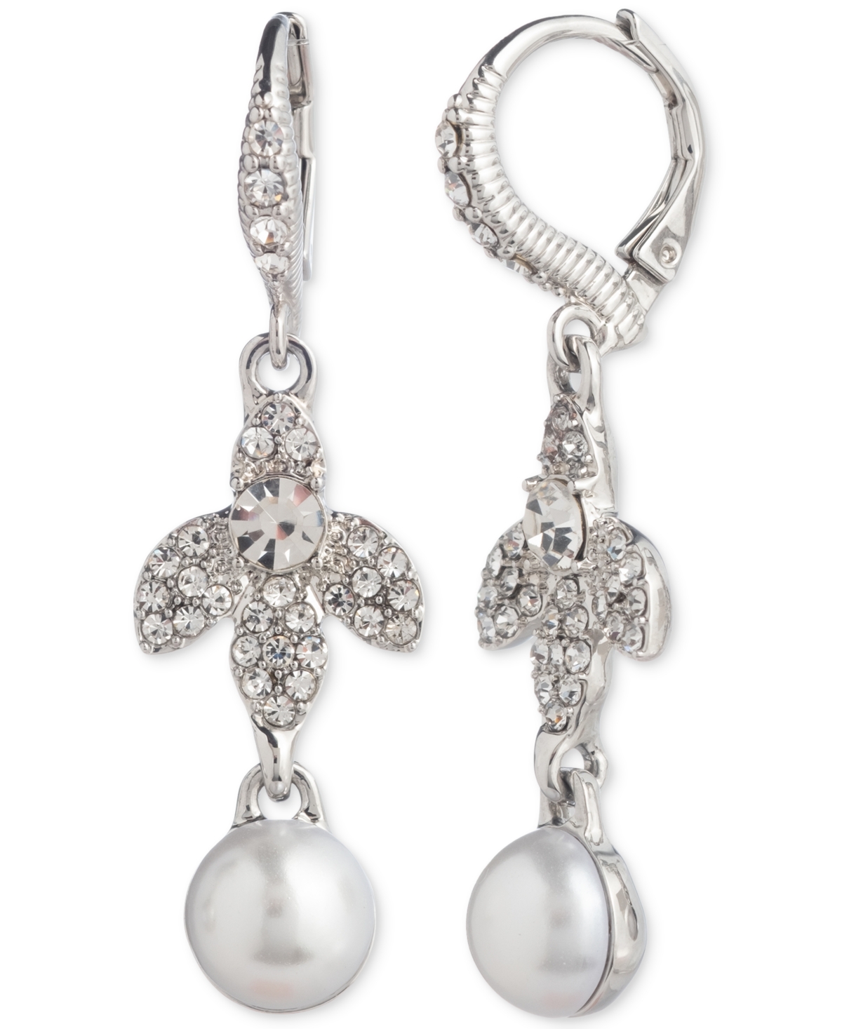 Shop Givenchy Silver-tone Crystal & Imitation Pearl Linear Drop Earrings In White