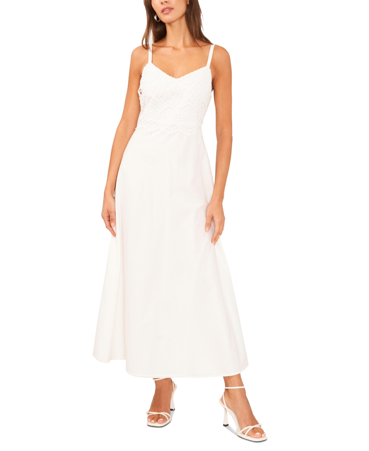 Vince Camuto Women's Lace Bodice V-neck Maxi Dress In Ultra Whit