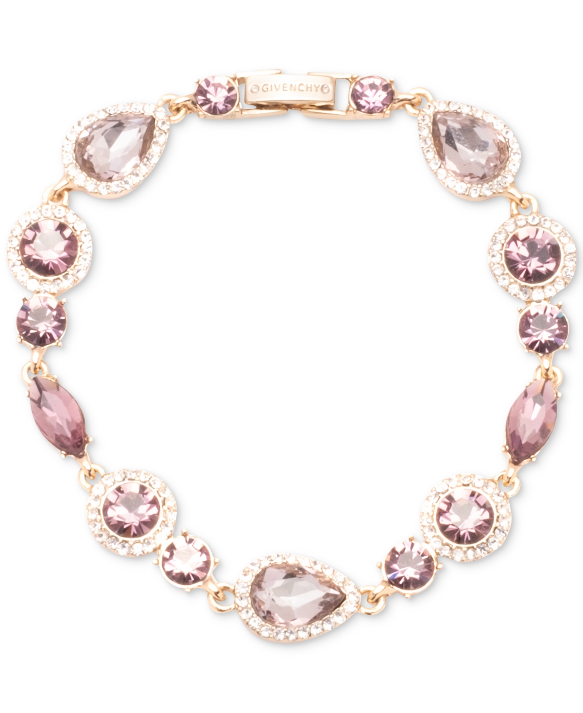 Shop Givenchy Gold-tone Teardrop Round Crystal Flex Bracelet In Pink
