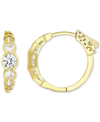 Macy's - Cubic Zirconia Graduated Tapered Bezel Small Hoop Earrings in 14k Gold-Plated Sterling Silver, 0.67"