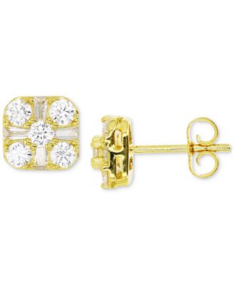 14k Gold-plated Silver Baguette and Square Cubic Zirconia Stud Earrings