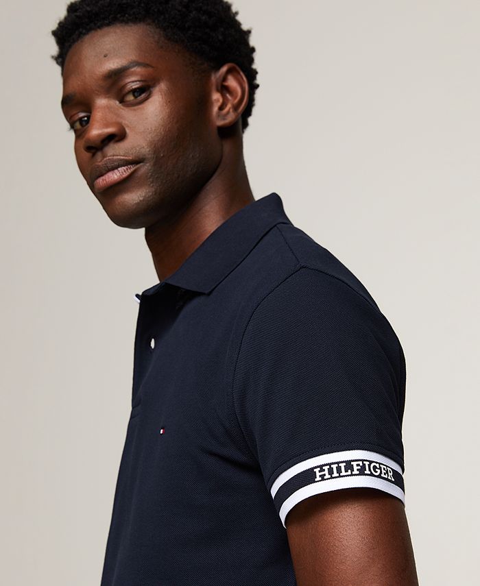 Tommy Hilfiger Men's Slim Fit Monotype Cuff Short Sleeve Polo Shirt ...