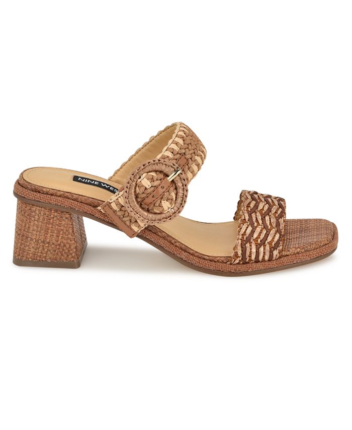 Nine West Women's Emerey Slip-On Square Toe Dress Sandals - Brown - 10M