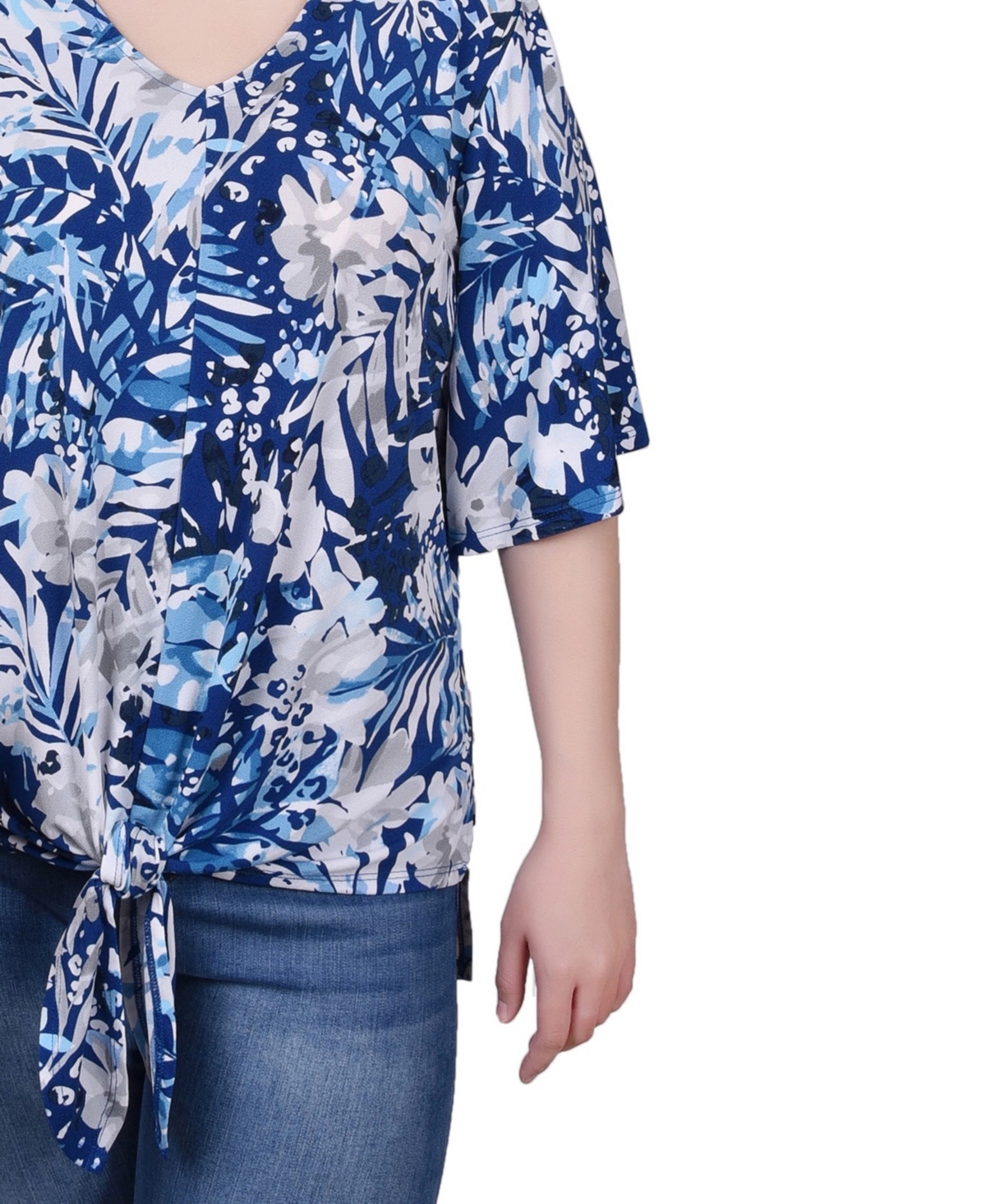 Ny Collection Petite Elbow Sleeve Tie-Front Top