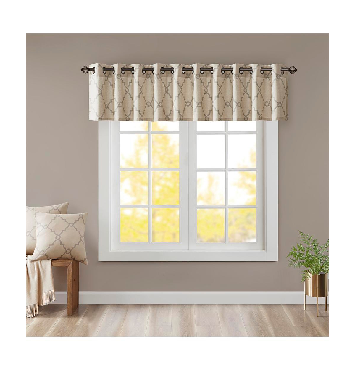 Saratoga Fretwork Print Grommet Top Window Valance - Beige