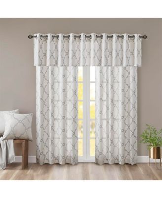 Madison Park Saratoga Fretwork Print Grommet Top Window Valance for Bedroom, 18 inch valances for windows for Living Room, Width 50 length 18 inches, Blue/White curtain with valance