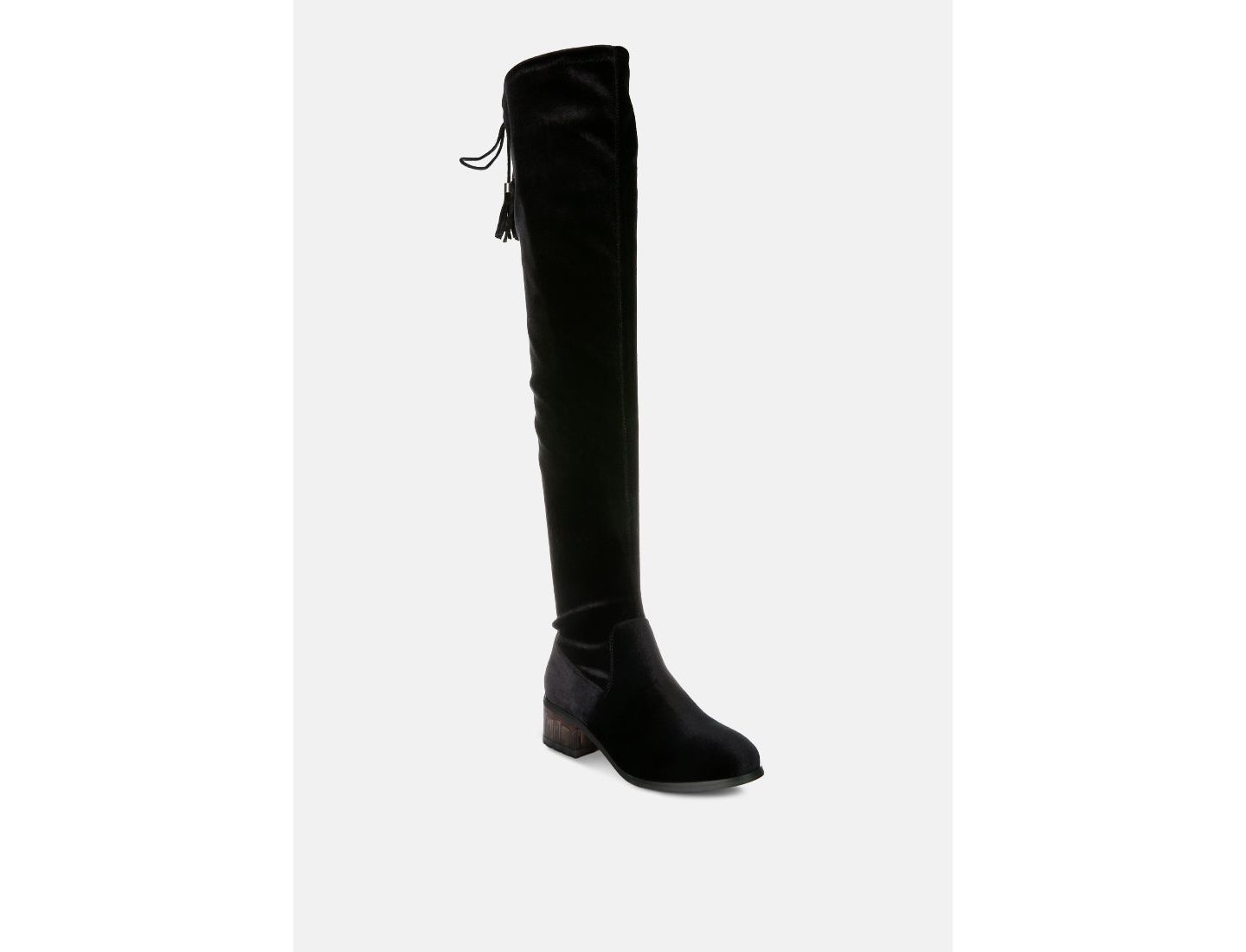 Женские ботинки London Rag Rumple Velvet Over The Knee Clear Heel, цвет: Чёрный — фото 1
