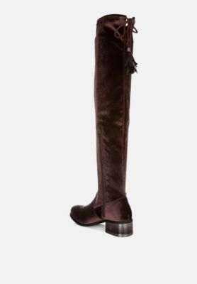 Womens Rumple Velvet Over The Knee Clear Heel Boots