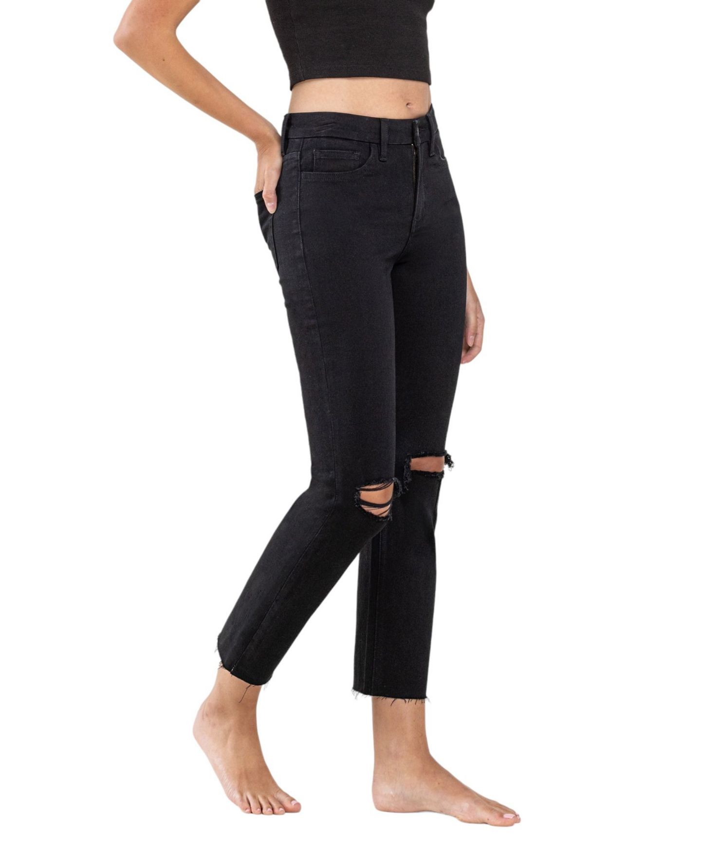 Женские джинсы Vervet High Rise Raw Hem Straight, цвет: Чёрный — фото 3