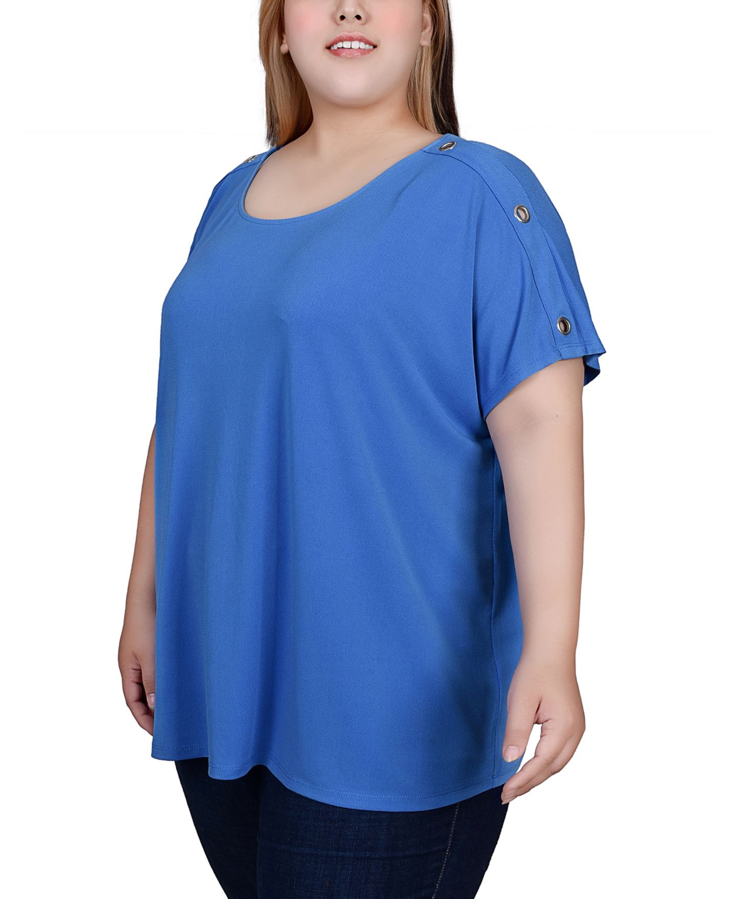 Женский топ NY Collection Plus Size Short Sleeve Tunic Top, цвет: Синий — фото 4