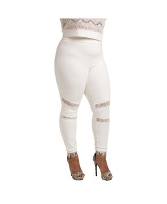 Women's Plus Size Curvy-Fit Lace Inset Pull-On Ponte Legging