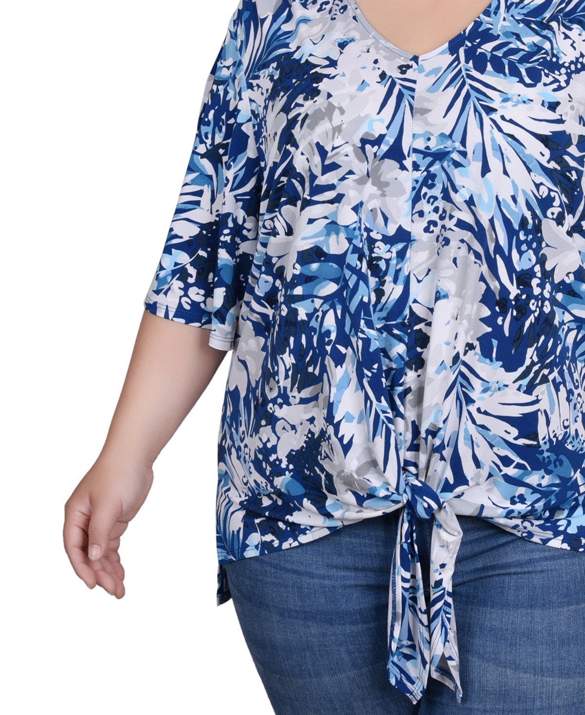 Ny Collection Plus Size Elbow Sleeve Tie-Front Top