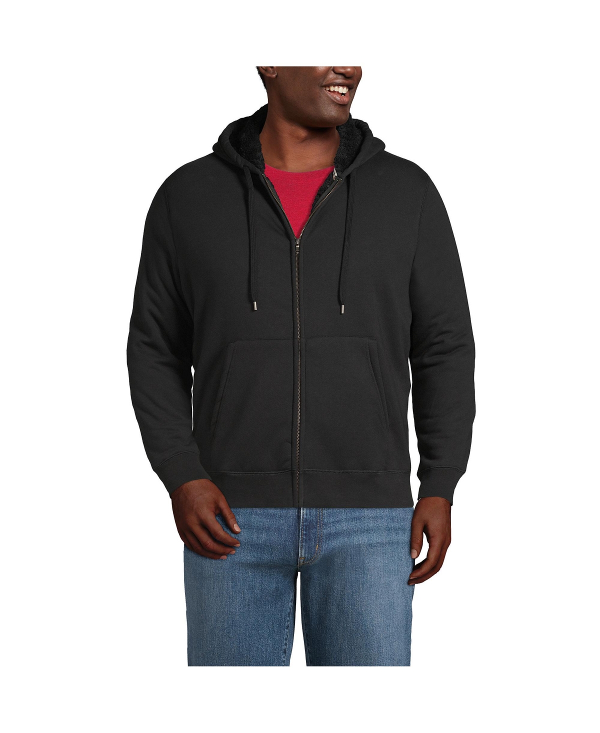Lands End Men s Serious Sweats Full Zip High Pile Fleece Hoodie Black Smart Closet