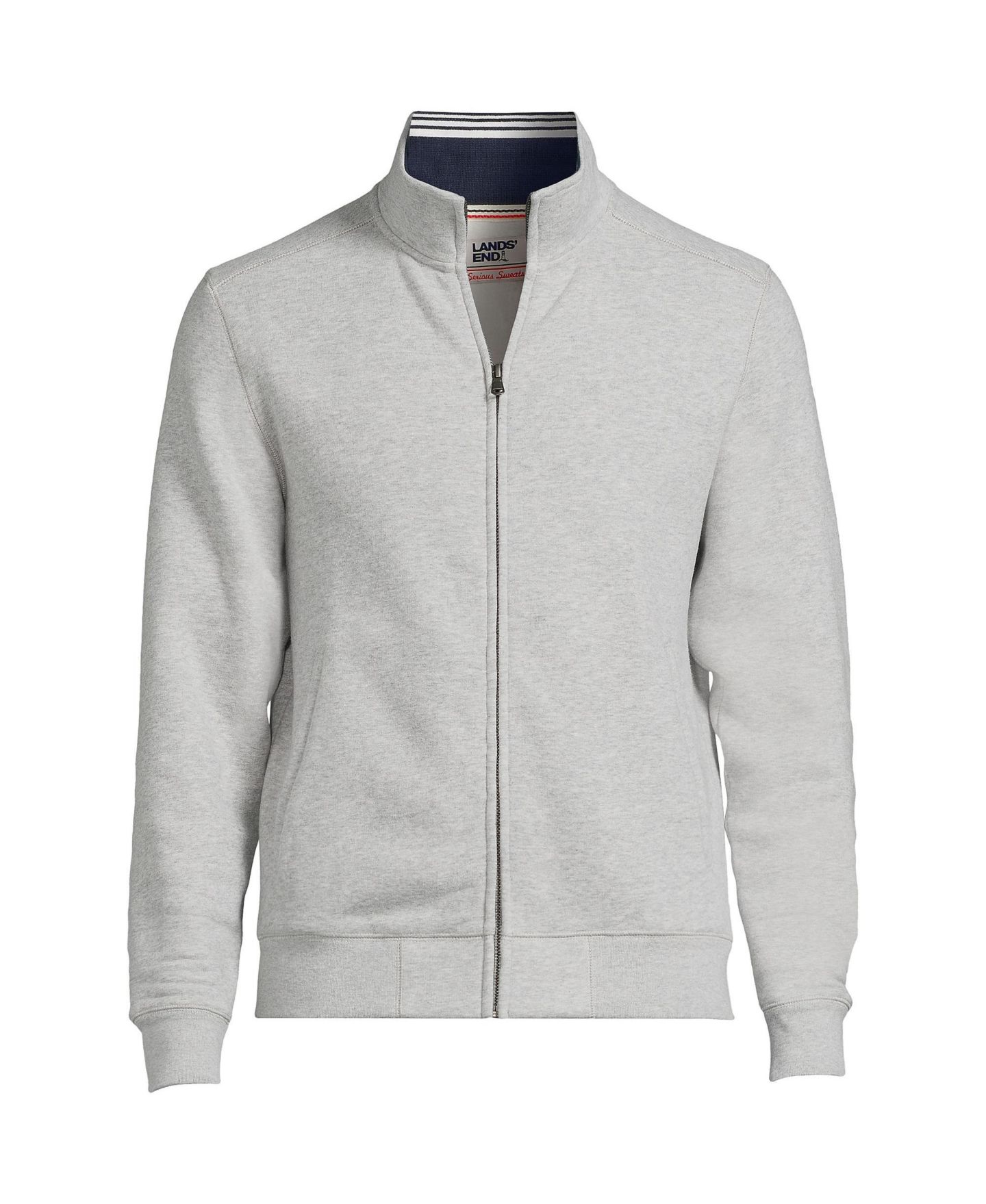 Мужская толстовка на молнии Lands' End Long Sleeve Serious Sweats Mock Full Zip, цвет: Серый меланжевый — фото 1