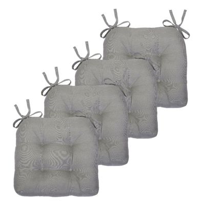 Country Living Plush Solid Colored Country Farmhouse Reversible Chair Cushions/Pads With Tear Proof Ties - Linen - 4 Piece