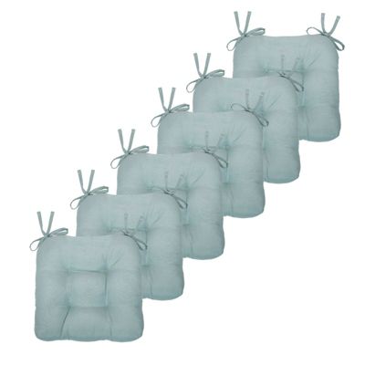 Country Living Plush Solid Colored Country Farmhouse Reversible Chair Cushions/Pads With Tear Proof Ties - 6 Piece 16" L x 15" W x 3.5" D.