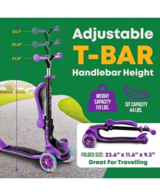 3-Wheel Kids Scooter with Foldable Seat, Adjustable Handlebar, LED Light-Up Wheels & Anti-Slip Deck, Lean-to-Steer Design for Ages 2+, Indoor/Outdoor