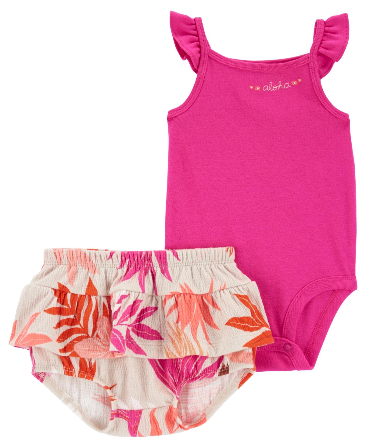 Shop Carter's Baby Girls Flutter Bodysuit And Tropical Diaper Cover, 2 Piece Set In Pink