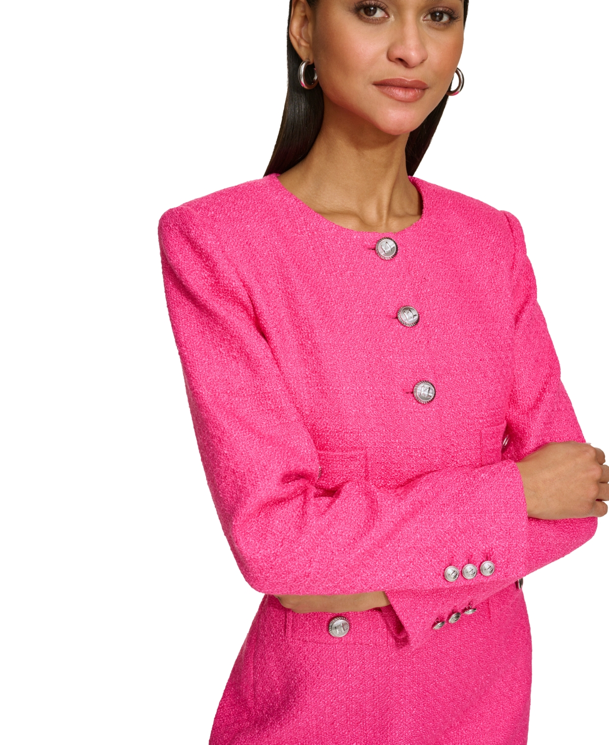 Shop Karl Lagerfeld Women's Tweed Jacket In Fuchsia