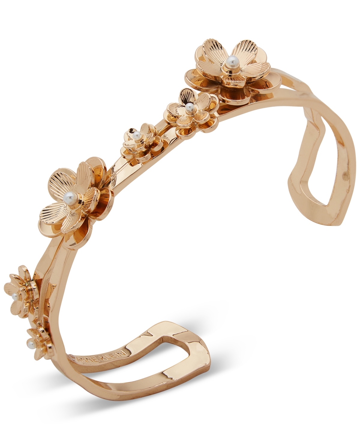 Shop Anne Klein Gold-tone Imitation Pearl Flower Crisscross Cuff Bracelet