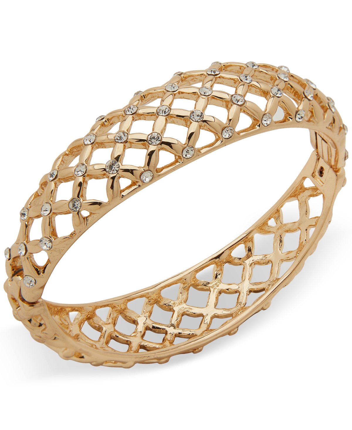 Shop Anne Klein Gold-tone Pave Mesh Bangle Bracelets In Crystal