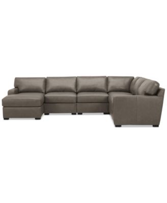 Radley 129" 6-Pc. Leather Square Corner Modular Chaise Sectional