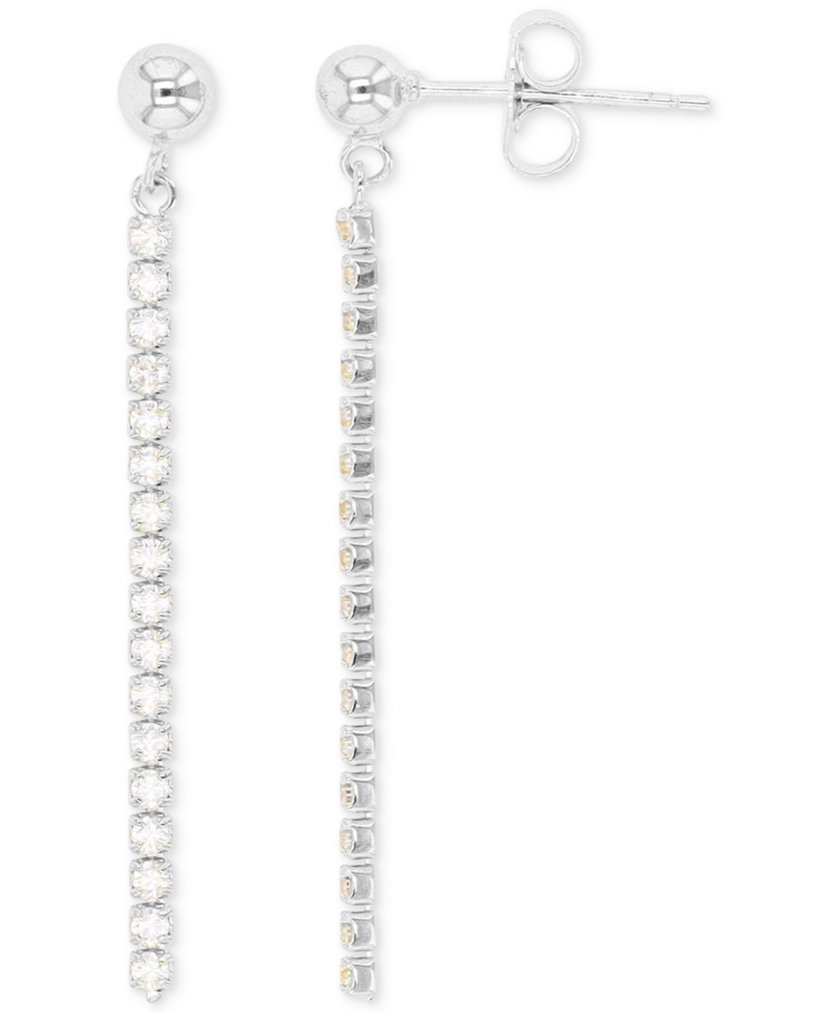 Macy's Cubic Zirconia Chain & Polished Ball Linear Drop Earrings In Silver