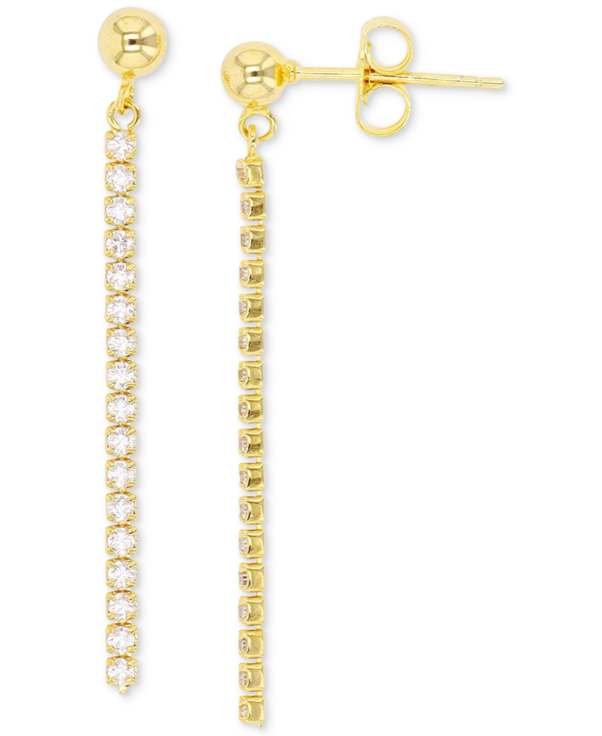 Shop Macy's Cubic Zirconia Chain & Polished Ball Linear Drop Earrings In Gold
