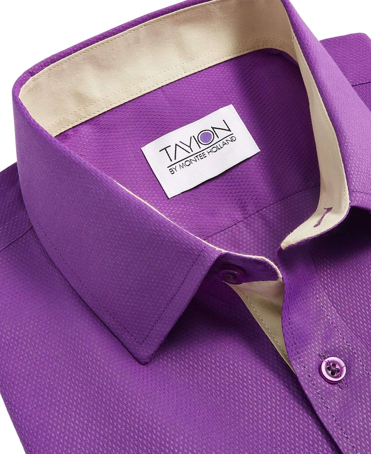 Tayion Collection Men's Slim-Fit Gold Trim Solid Dress Shirt - Purple And Gold