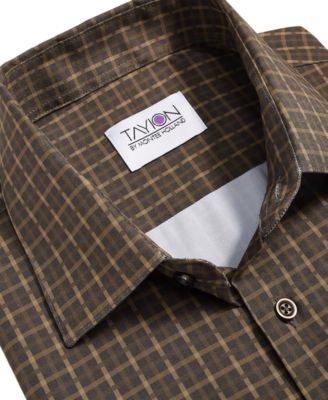Men's Brown & Gold Slim-Fit Dress Shirt