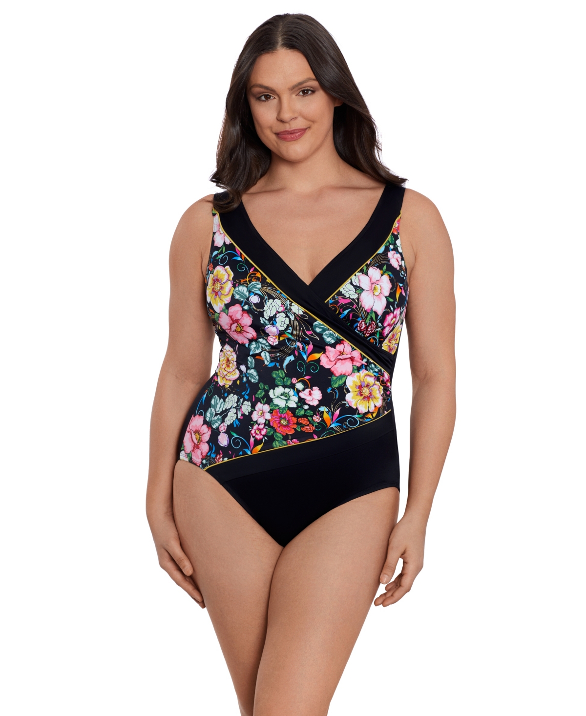 Women's Longitude Piped Side Shirred Surplice One-Piece Swimsuit - True romance