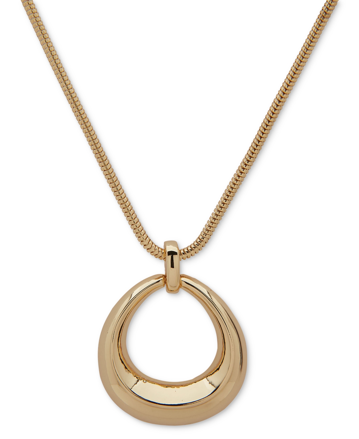 Shop Anne Klein Gold-tone Open Oval Pendant Necklace, 16" + 3" Extender