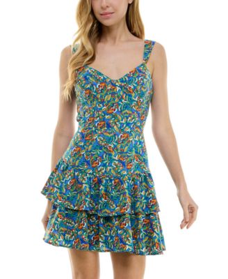 Juniors Printed Ruffled Fit Flare Dress