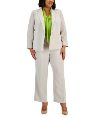 Kasper Plus Size Stretch Crepe One Button Jacket Tie Front Blouse Pants In Riviera