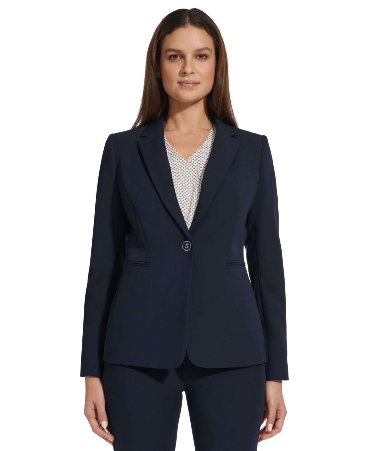Shop Tommy Hilfiger Women's Slim One-button Blazer In Dark Blue