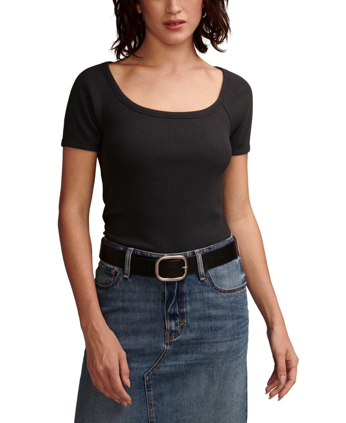Women's Short-Sleeve Rib-Knit Top - Jet Black
