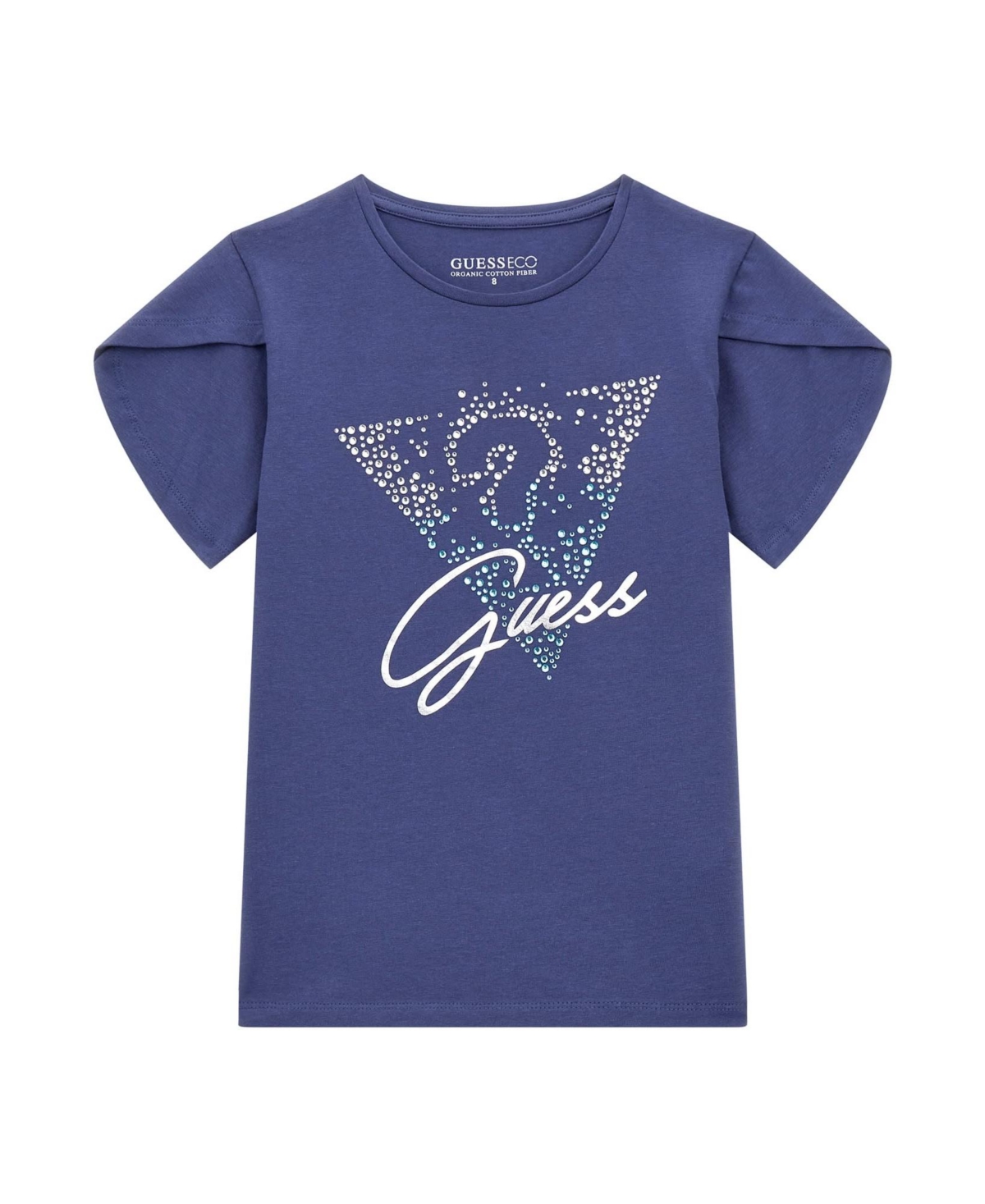 Shop Guess Big Girls Bling Logo Short Sleeve T-shirt In Blue