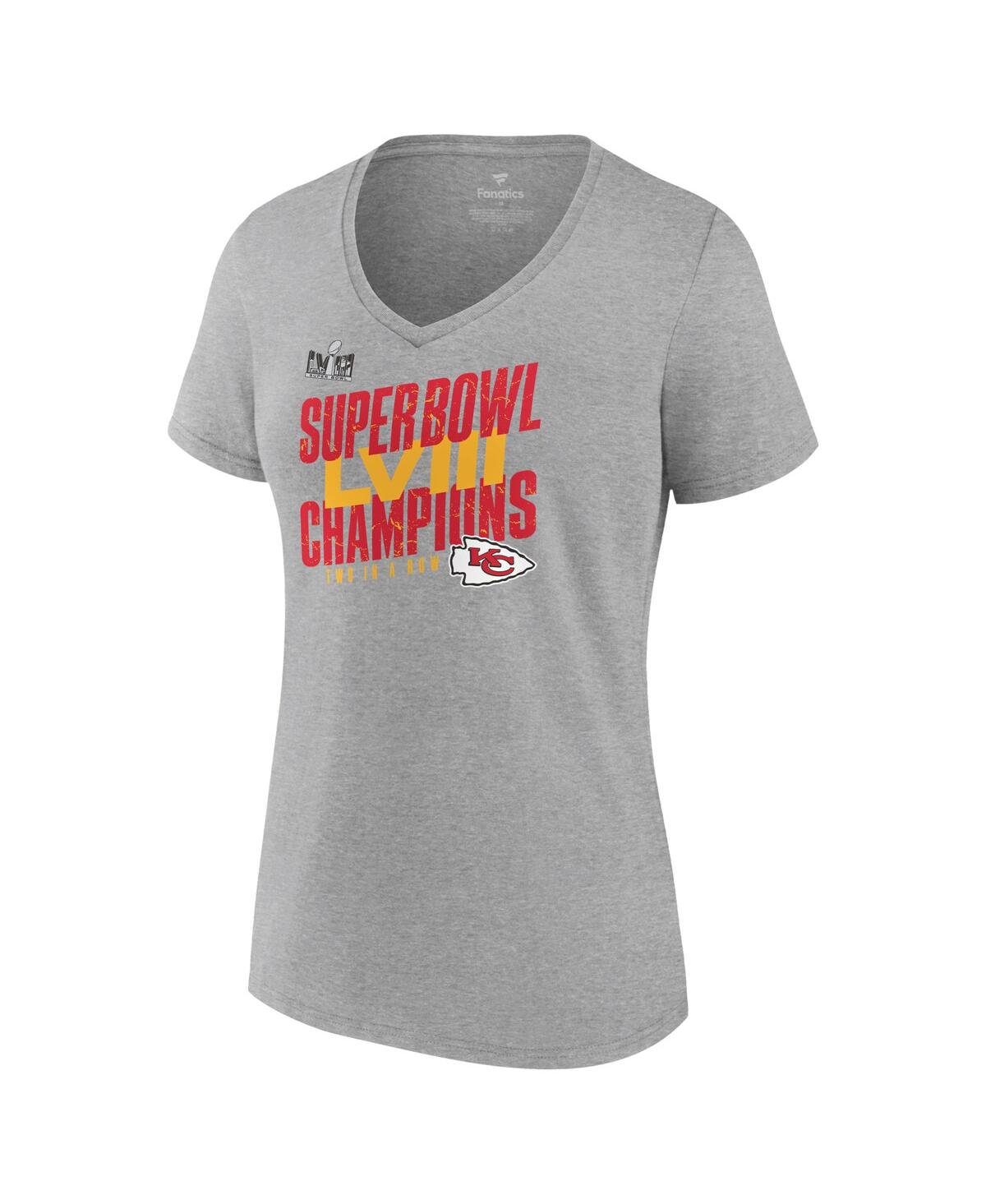 Women's FanaticsKansas City Chiefs Super Bowl Lviii Champions Iconic Victory V-Neck T-shirt - Heather Gray