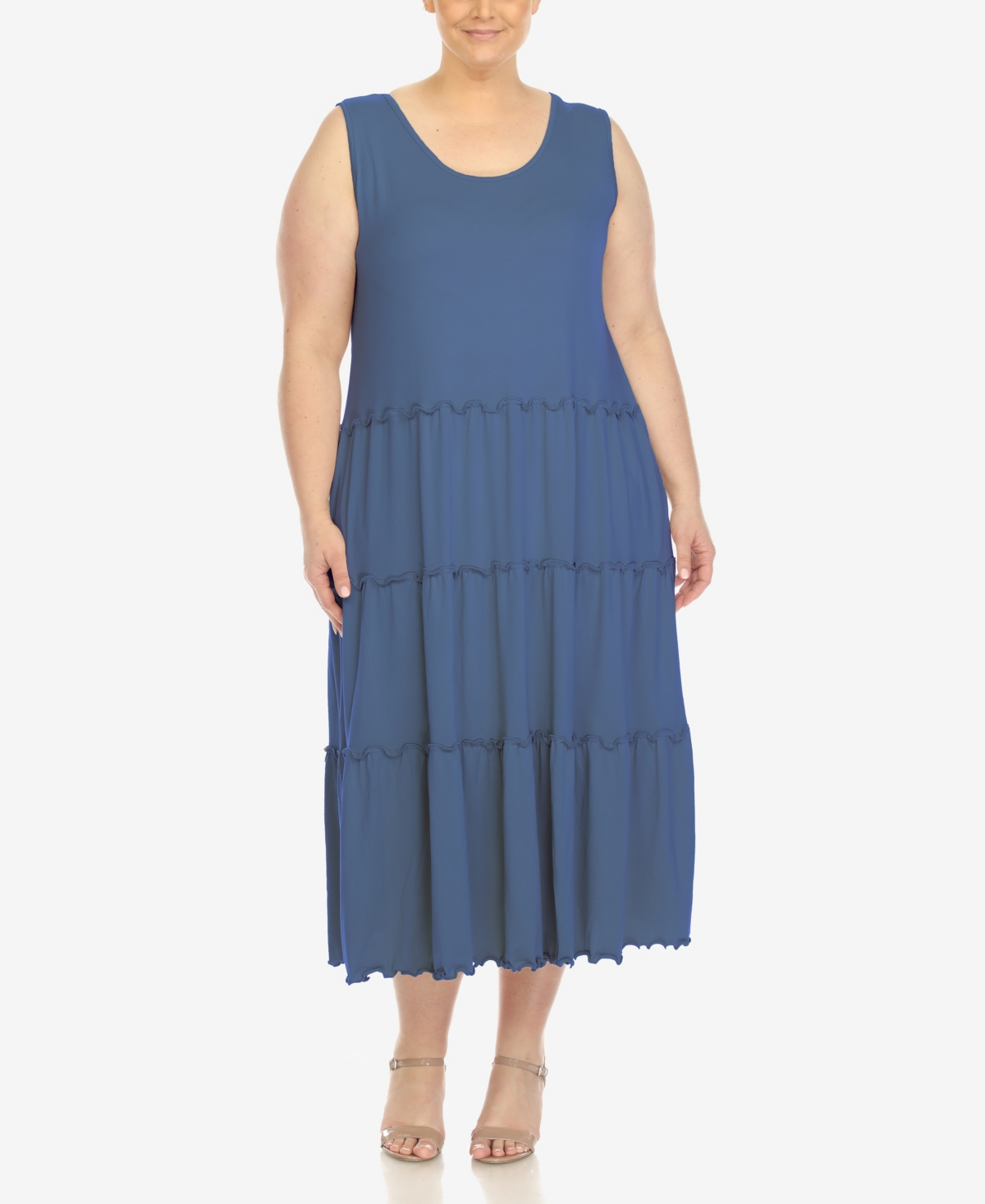 Shop White Mark Plus Size Scoop Neck Tiered Midi Dress In Denim Blue