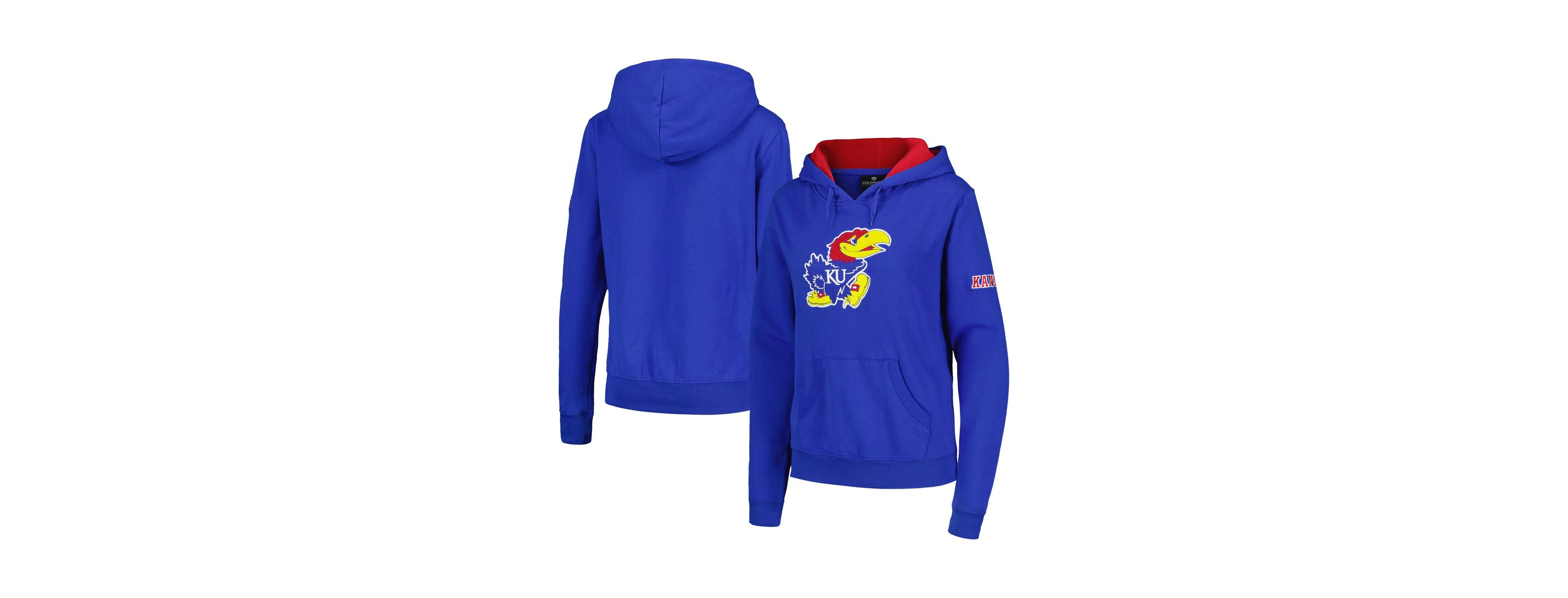Women's Stadium Athletic Royal Kansas Jayhawks Big Logo Pullover Hoodie