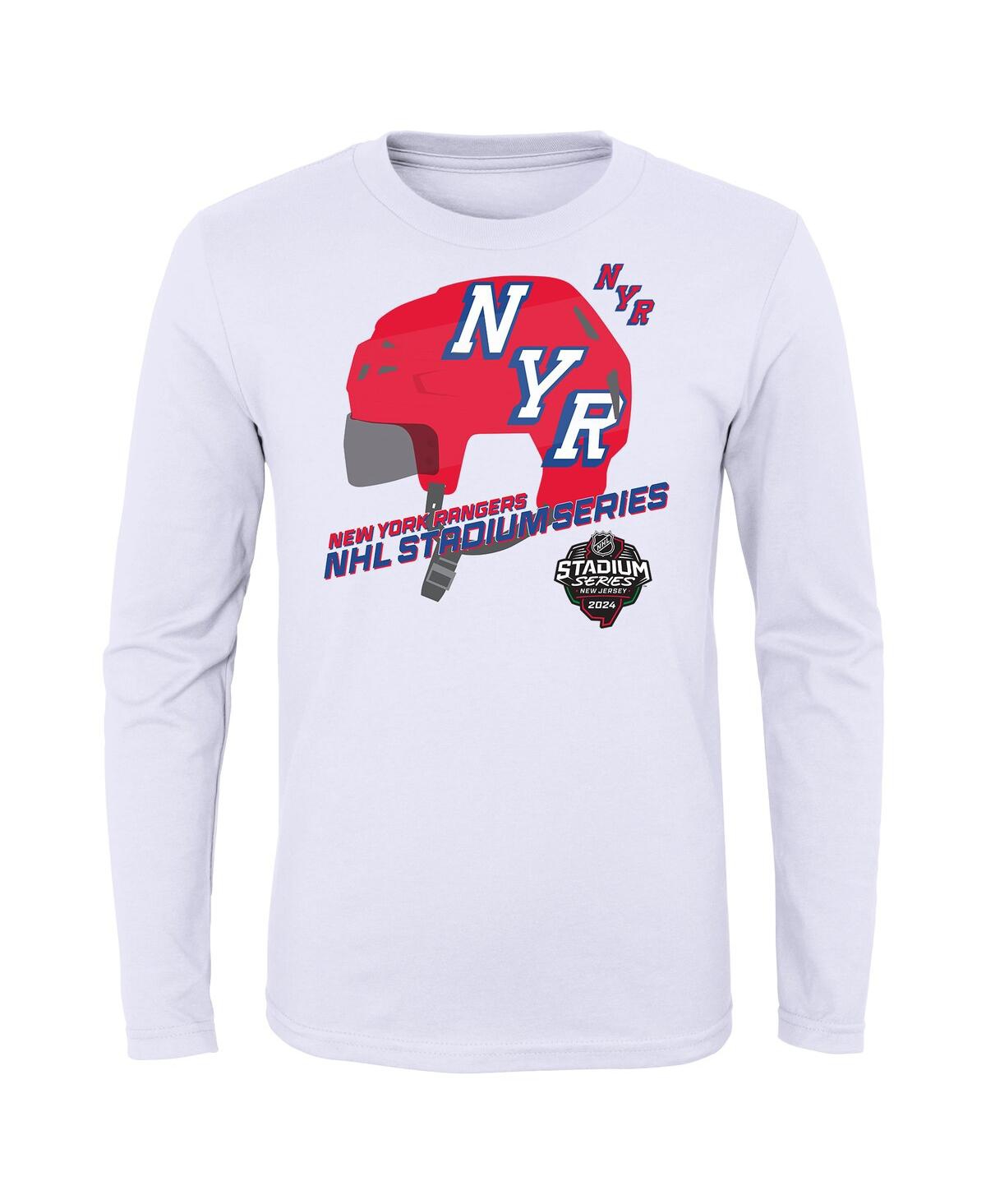 Shop Outerstuff Big Boys White New York Rangers 2024 Nhl Stadium Series Helmet Logo Long Sleeve T-shirt