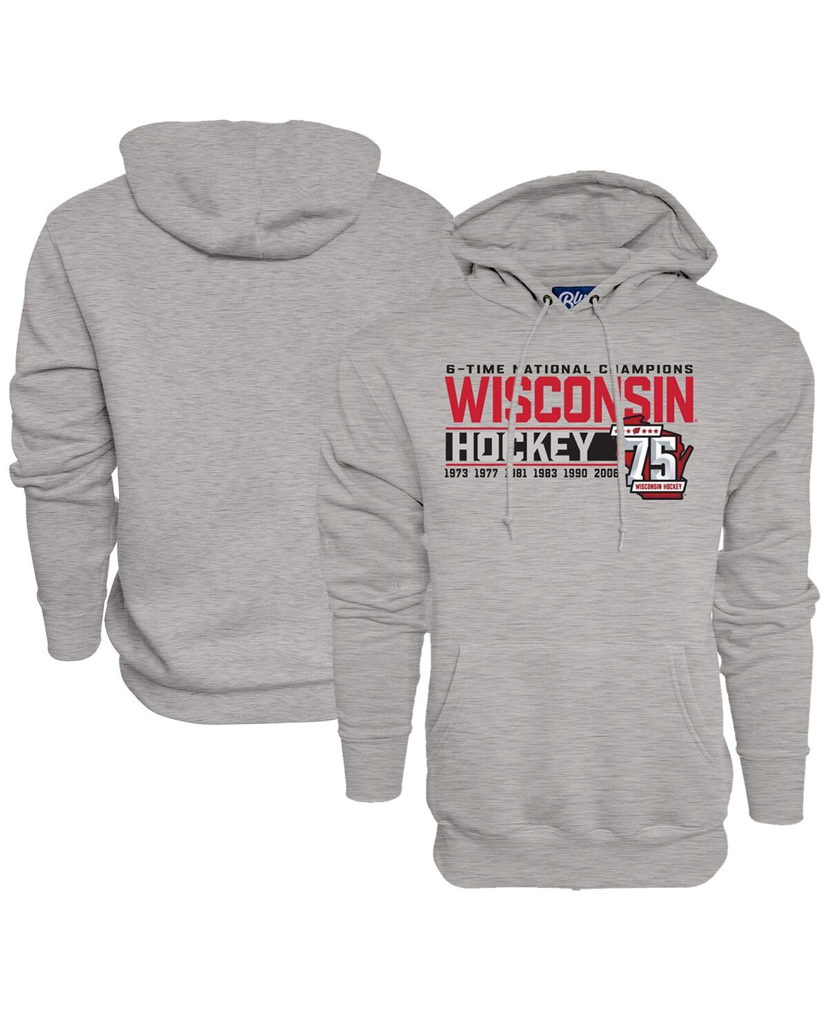 Men's Blue 84 Heather Gray Wisconsin Badgers Men's Hockey 75th Season and Six-Time National Champions Pullover Hoodie - Heather Gray